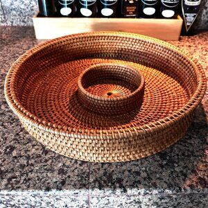 Woven Rattan Chip & Dip Server Tray Charger 15" William Sonoma